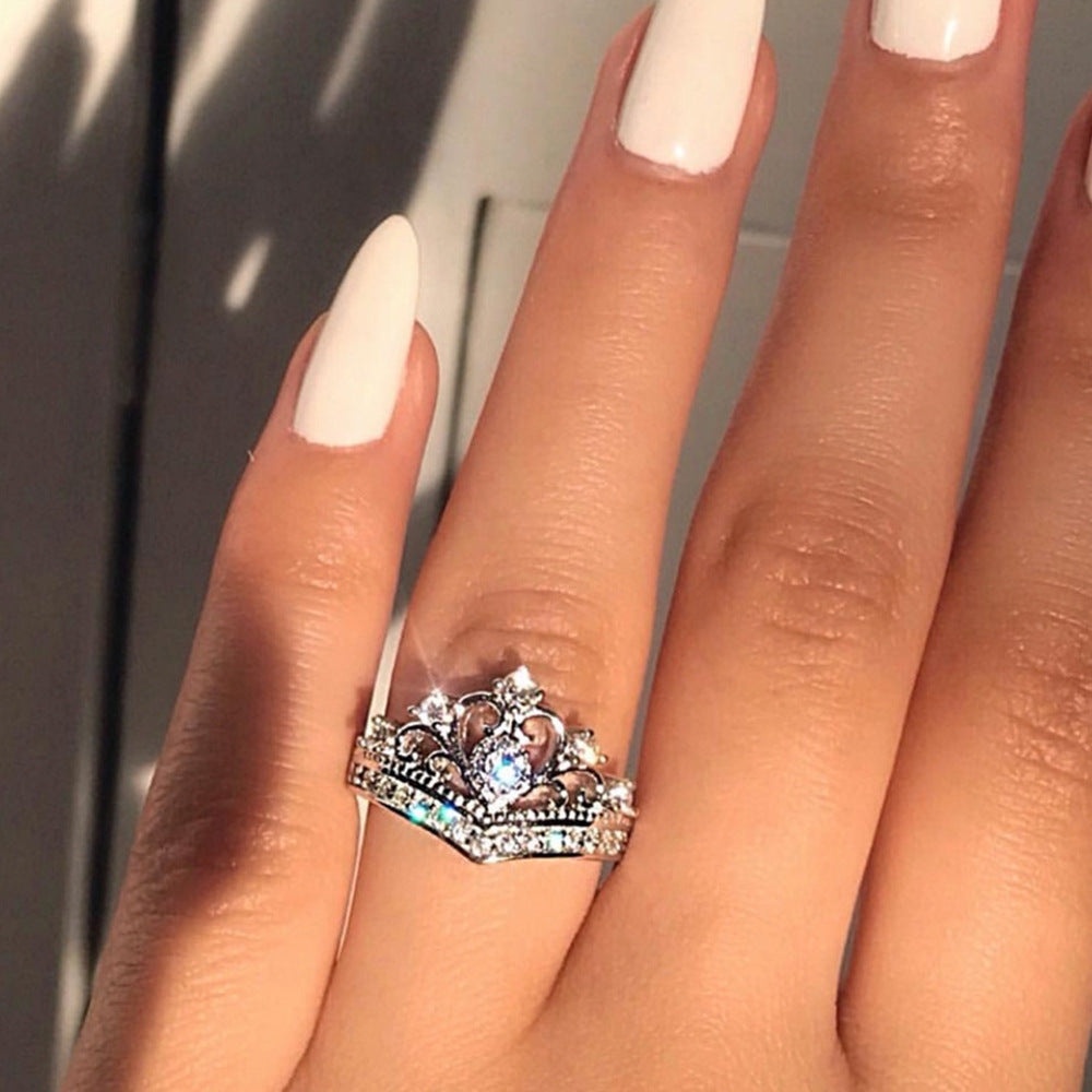 Crown Ring with 18K Gold Plating and Zircon Stones