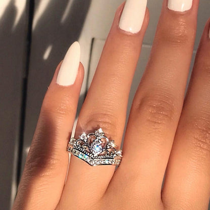 Crown Ring with 18K Gold Plating and Zircon Stones