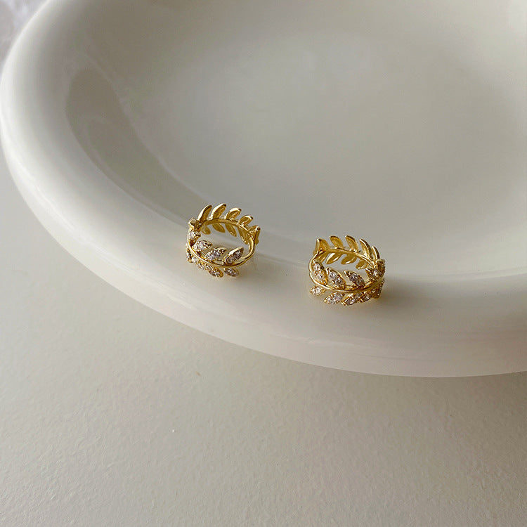 Korean Daejeon Leaf Earrings with Zirconia Fashion Style