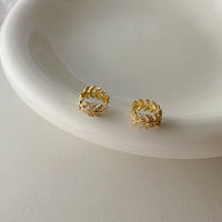 Korean Daejeon Leaf Earrings with Zirconia Fashion Style
