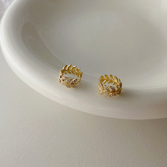 Korean Daejeon Leaf Earrings with Zirconia Fashion Style