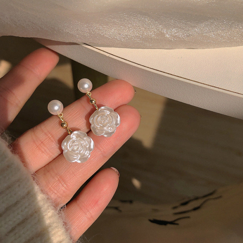 Heart Pearl 925 Silver Needle Earrings with Tassels