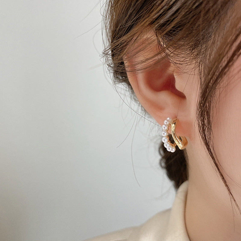 Heart Pearl 925 Silver Needle Earrings with Tassels