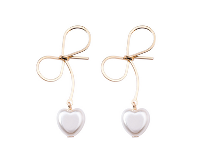 Heart Earrings with Pearl Studs and Snowflake Bow
