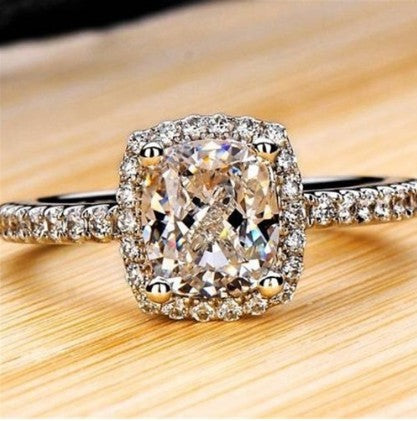 Square Zircon Ring with Gold Plating and Diamonds