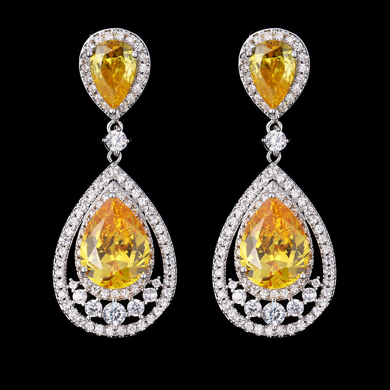 Colorful Waterdrop Earrings with Zircon Inlay