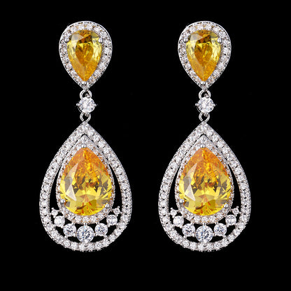 Colorful Waterdrop Earrings with Zircon Inlay