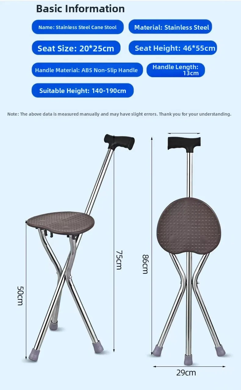 Portable Lightweight Hiking Cane Chair Anti-Slip Elderly Walking Stick Mountain Climbing Trekking Padded  Folding Outdoor...