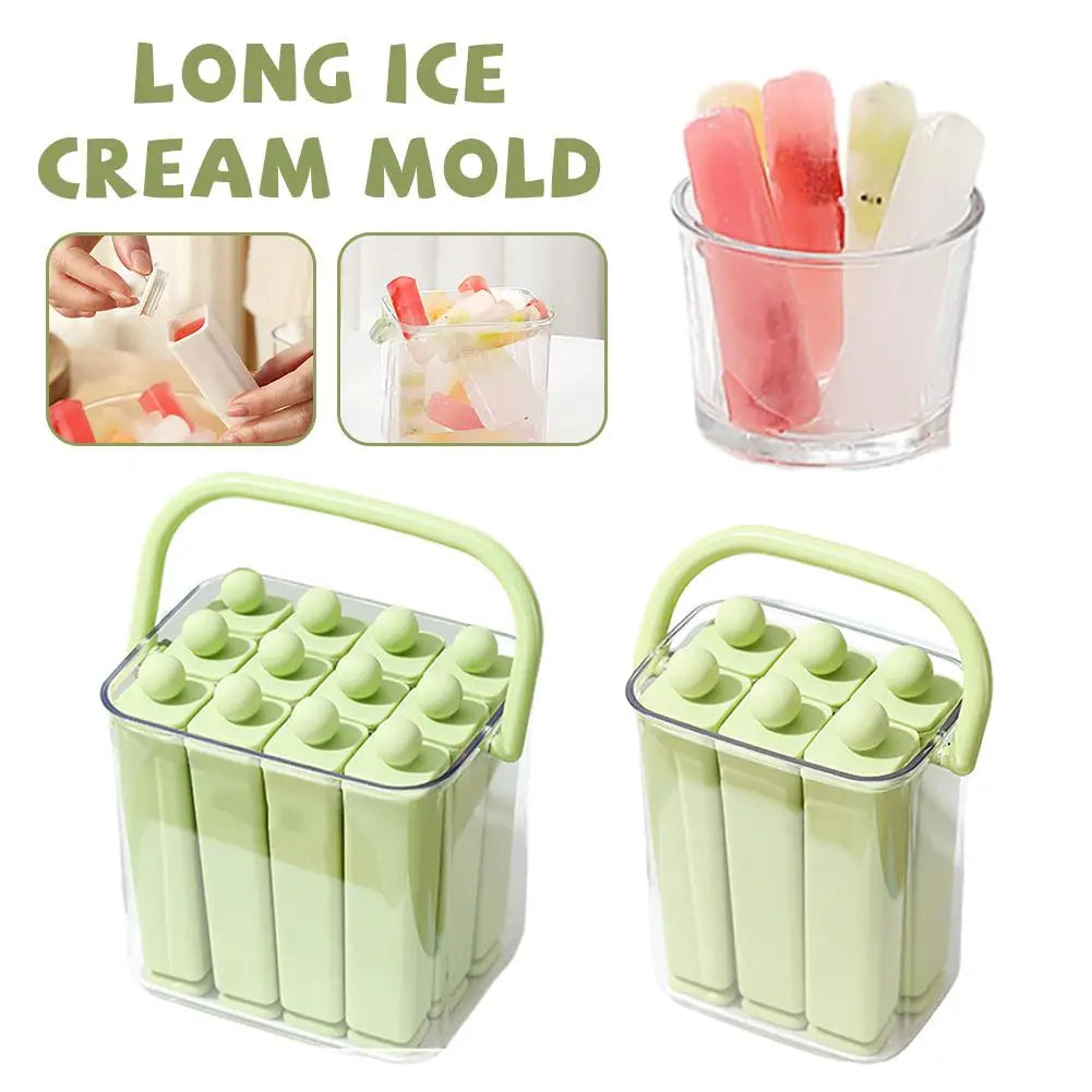 10/6 Cavity Long Silicone Ice Cube Mold with Storage Box, Food Grade Ice Pop Maker with Handle, Reusable Ice Tray for Freezer