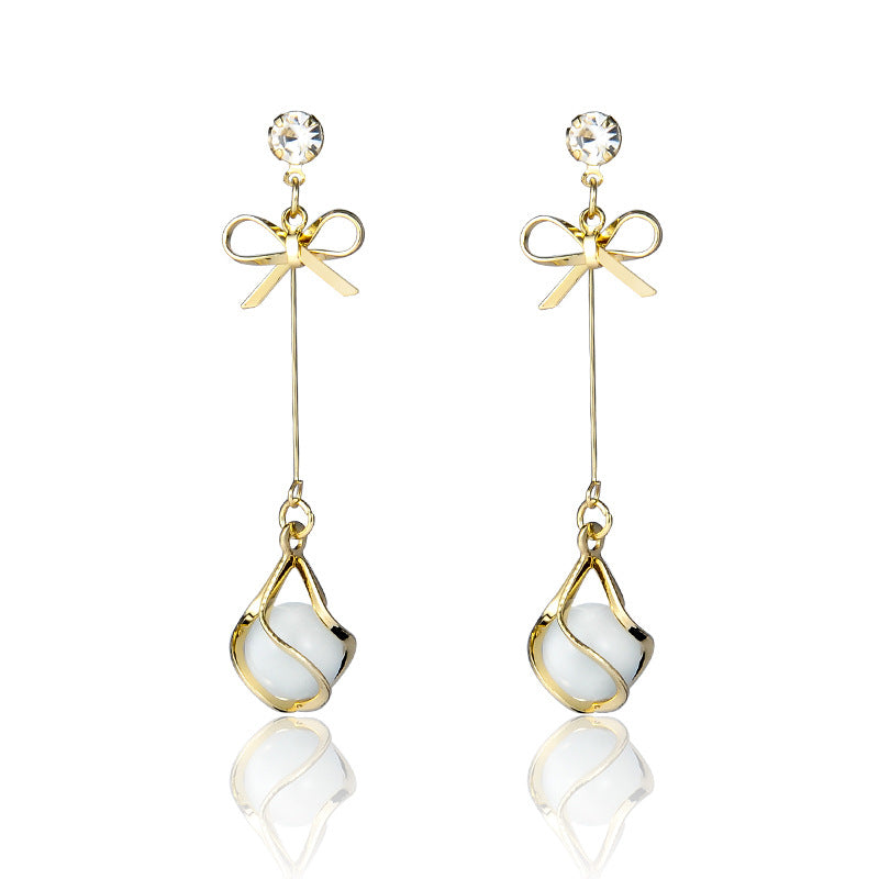 925 Silver Bow Earrings with Pearl Heart and Tassels