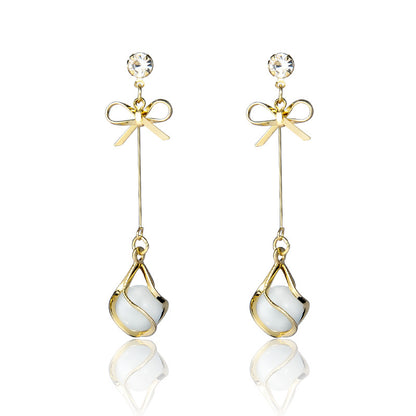 925 Silver Bow Earrings with Pearl Heart and Tassels
