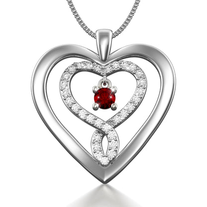 ALLAN KOA Birthstone Necklace for Women – Christmas Gifts for Women Elegant Sterling Silver Heart Necklace Perfect for Celebrating her Life’s Special Moments (July Ruby)