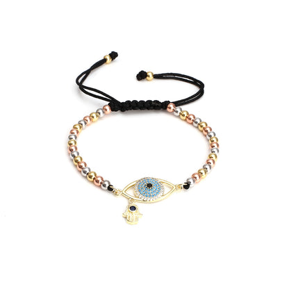 Adjustable Devil's Eye Bracelet with Brass Beads