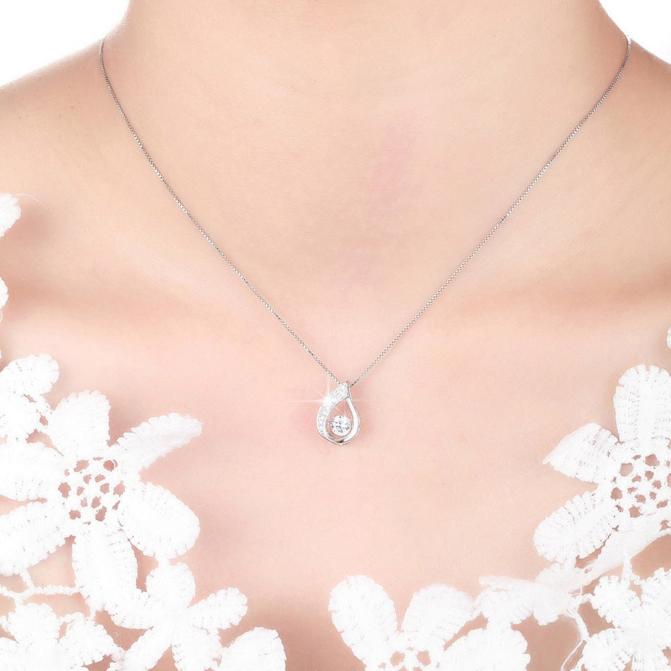 S925 Silver Necklace with Heart Pendant and Inlay