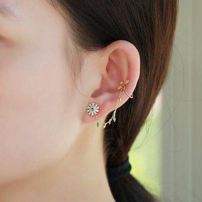 Bee Daisy Stud Earrings with Zirconia in 925 Silver