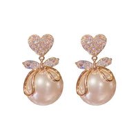 Pearl Bow Earrings for Women Rhinestone Bow Ribbon Earrings Red Ball Pearl Bow Stud Earrings Pearl Dangle Drop Earrings Christmas Gifts for Women