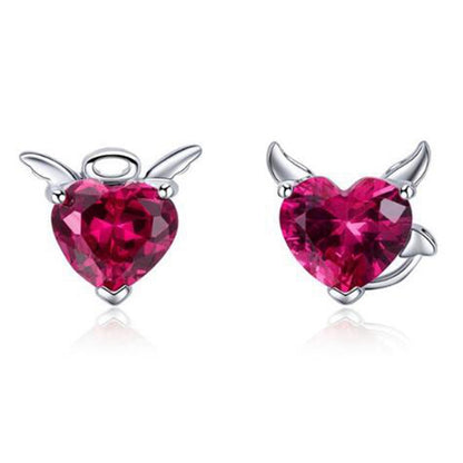 S925 Silver Heart Earrings with Angel and Devil Design