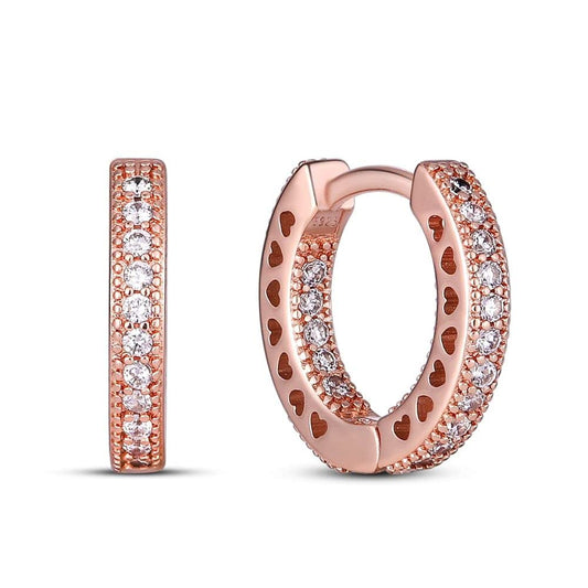 BEEUVIP 925 Silver Hoops Rose Gold Pavé Heart Hoop Earrings Silver Hoop Earrings for Women Gold Hoop Cubic Zirconia Earrings Hypoallergenic Earrings (BE127-B)