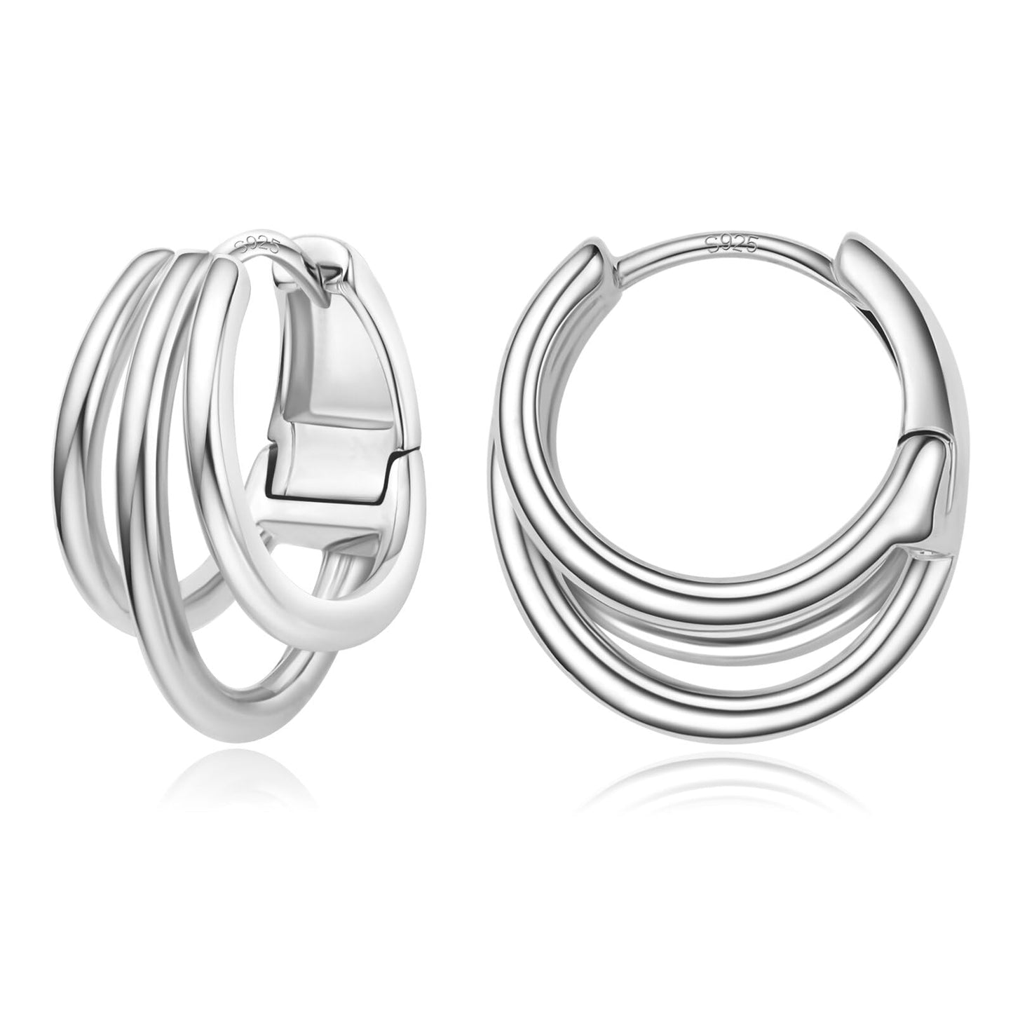 STAYLOVE Small Silver Huggie Hoop Earrings for Women Hypoallergenic 14k Gold Plated Chunky Triple Hoop Earrings for Women with 925 Sterling Silver Post