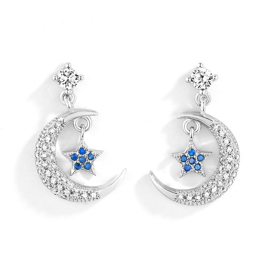 S925 Silver Earrings with Moon and Star Design