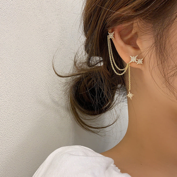 Korean Style Asymmetrical Meteor Earrings with Zircon