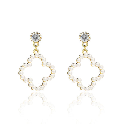 925 Silver Bow Earrings with Pearl Heart and Tassels