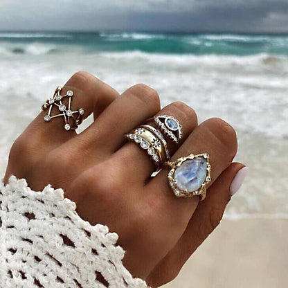 Gold Devil Eye Star Drop Ring Set for Women (4 Pieces)