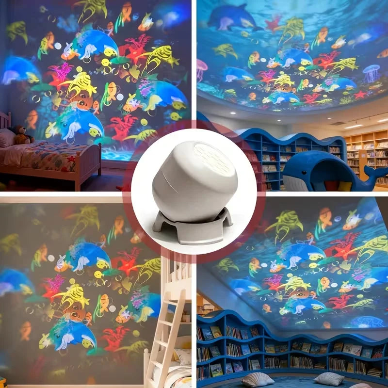 LED Ocean Projector Light, 360° Rotating Dynamic Night Light, USB Powered Ambient Lamp, Decorative Lighting for Game,Living Room