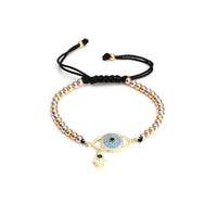 Adjustable Devil's Eye Bracelet with Brass Beads