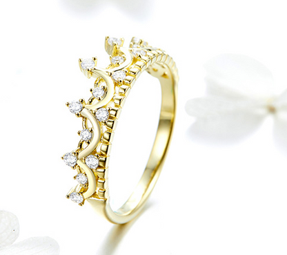 S925 Silver Crown Ring with Gold Plating for Women