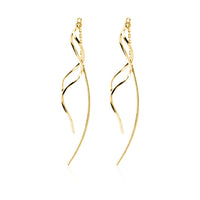 SLUYNZ Sterling Silver Curve Dangle Earrings for Women Teens Wave Dangle Earrings Threader Tassel (B-Gold)