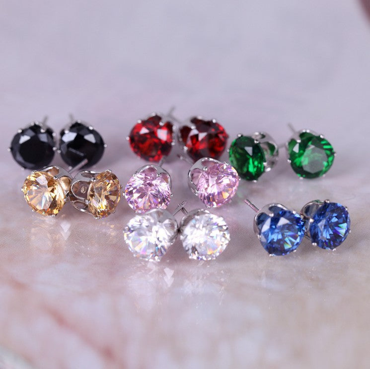 Korean Fashion Stud Earrings with Colorful Zirconia