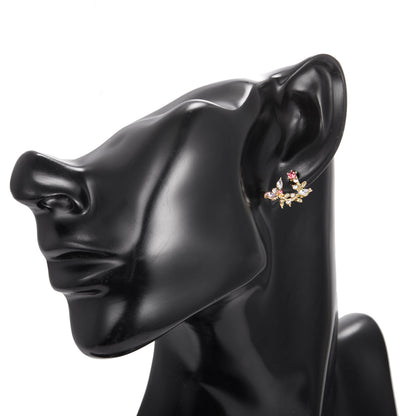 2022 Korean Style Leaf Earrings with Zircon Inlay