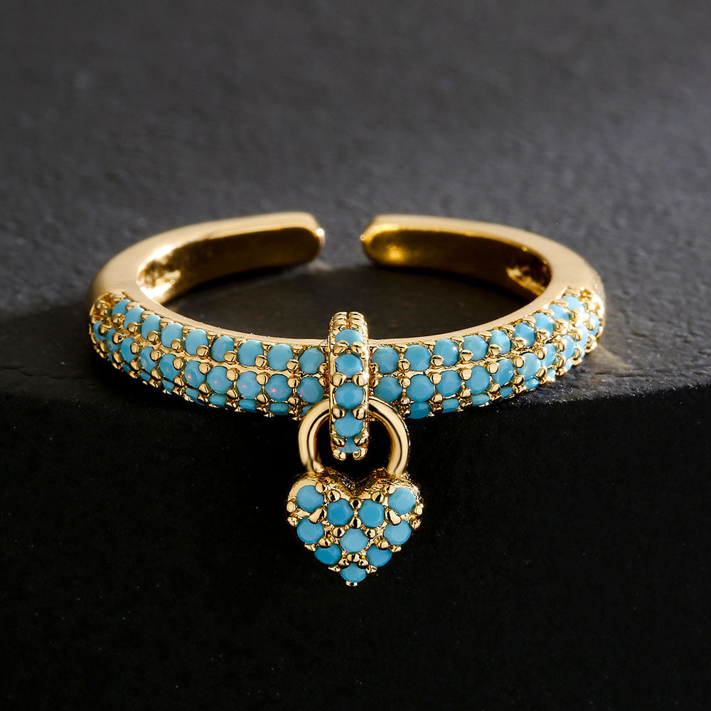 18K Gold Copper Micro-set Zircon Love Open Ring