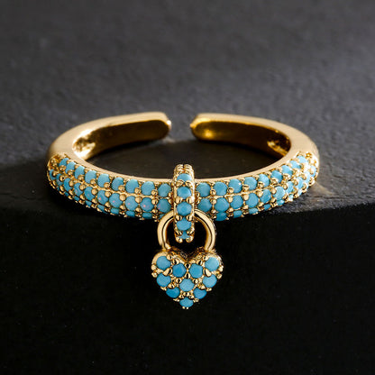 18K Gold Copper Micro-set Zircon Love Open Ring