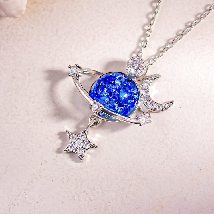 S925 Starry Moon and Star Zircon Necklace for Women