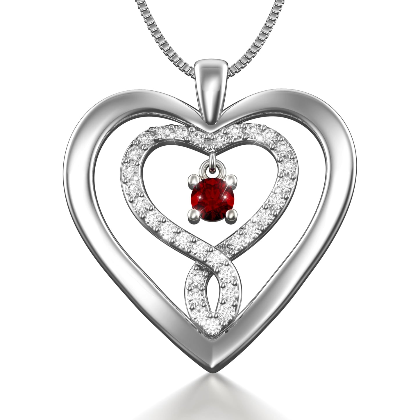 ALLAN KOA Birthstone Necklace for Women – Christmas Gifts for Women Elegant Sterling Silver Heart Necklace Perfect for Celebrating her Life’s Special Moments (July Ruby)
