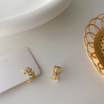 Korean Daejeon Leaf Earrings with Zirconia Fashion Style