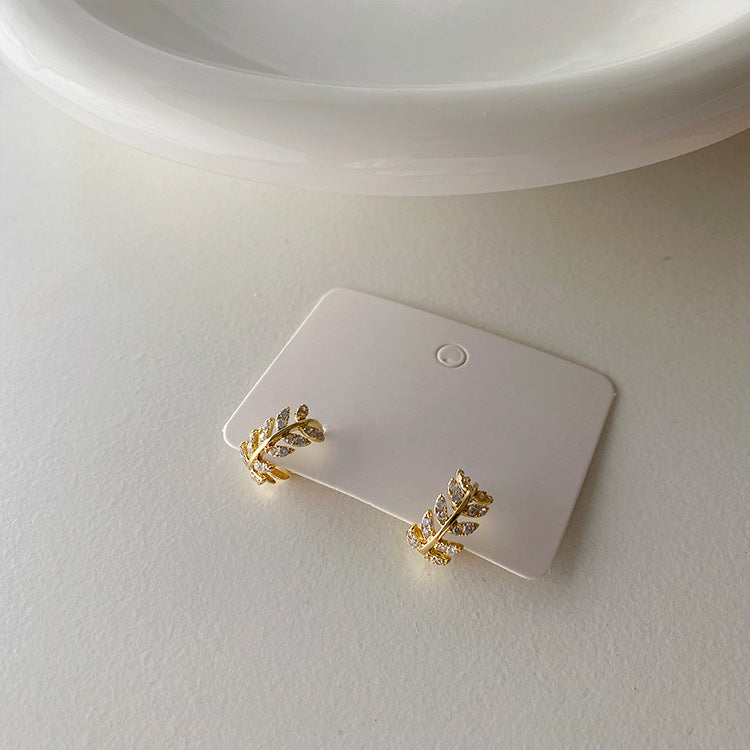 Korean Daejeon Leaf Earrings with Zirconia Fashion Style