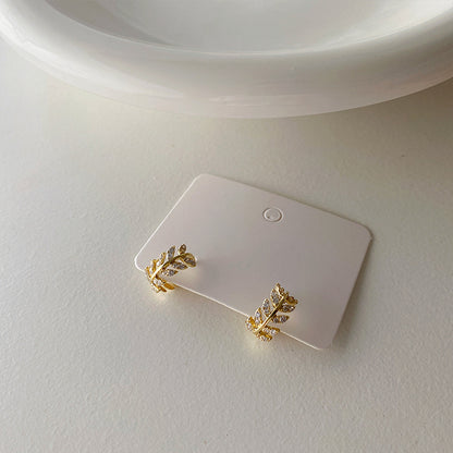 Korean Daejeon Leaf Earrings with Zirconia Fashion Style
