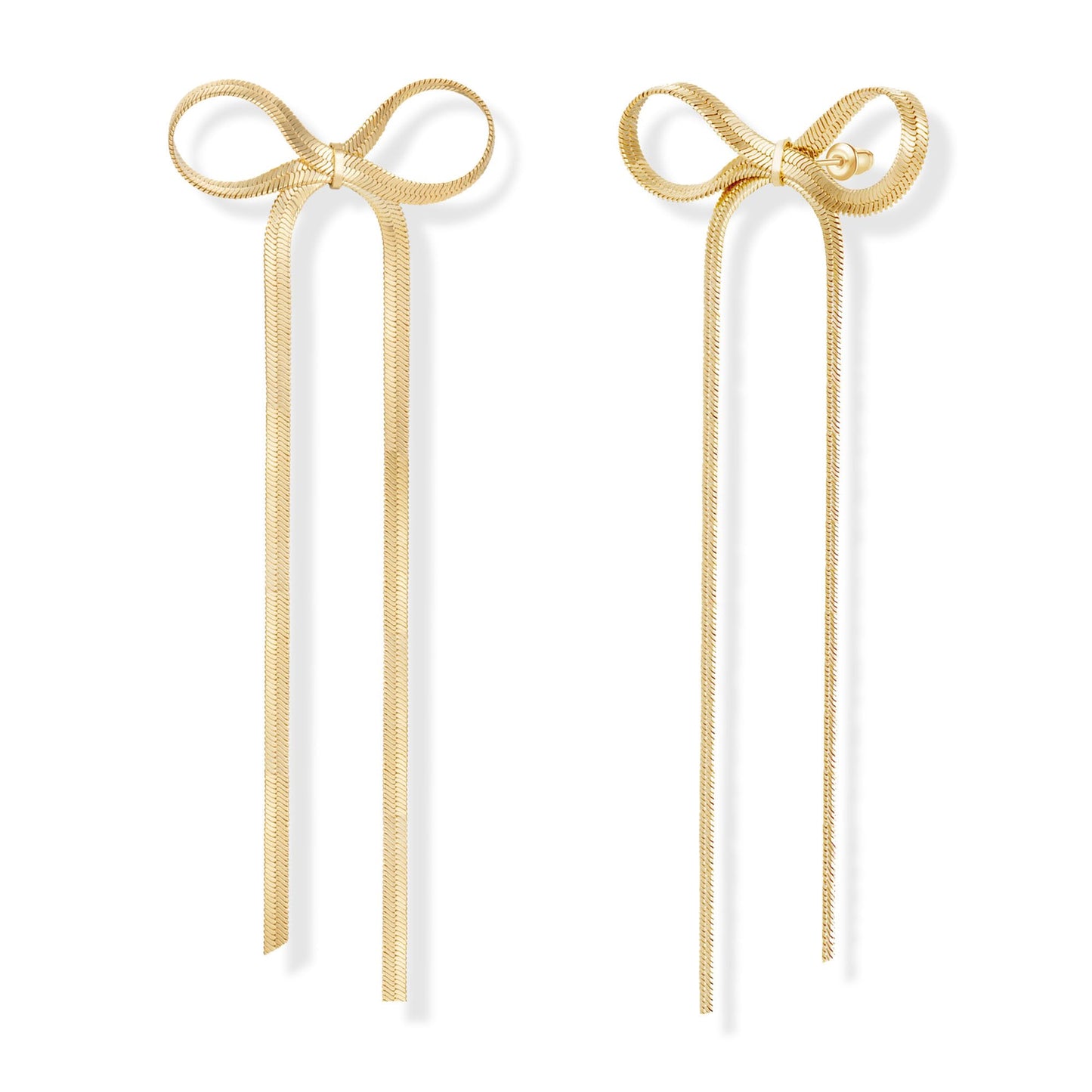 Follome Gold Bow Dangle Drop Earrings for Women 18K Gold Plated Ribbon Earrings Dainty Ribbon Bow Shape Earrings Statement Bow Ribbon Stud Earrings Jewelry Gift