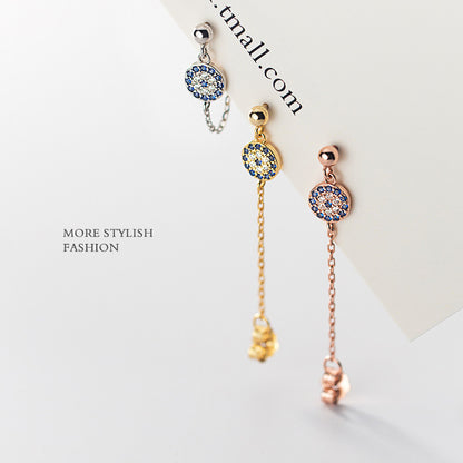 Korean Style Devil Eye Blue Diamond Earrings
