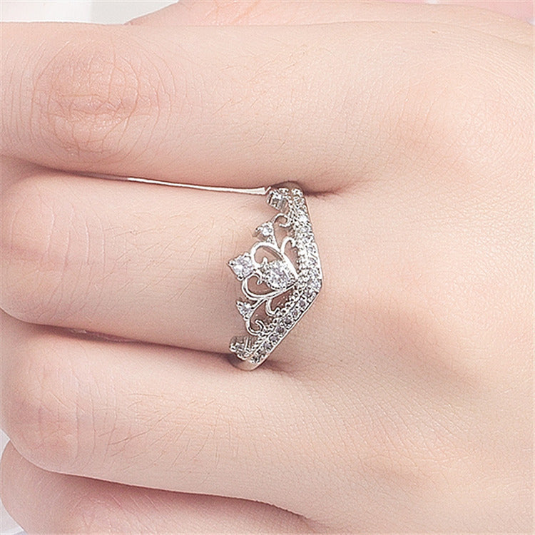 Crown Ring with 18K Gold Plating and Zircon Stones