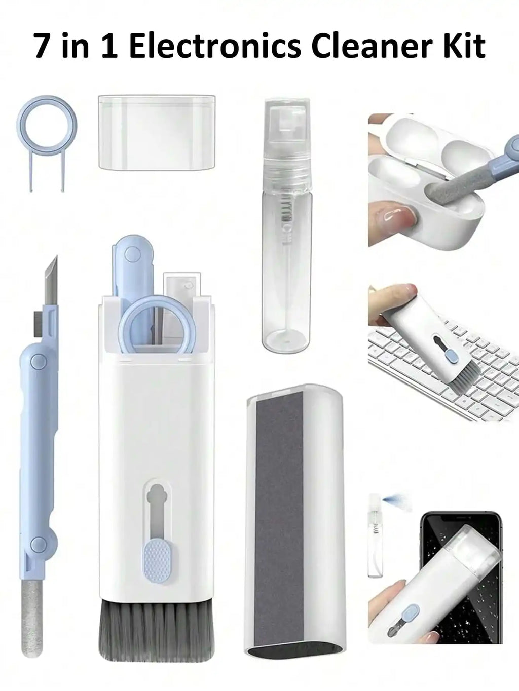7-In-1 Cleaning Kit, Includes Earphone Cleaning Pen, Cleaning Cloth, Brush, Key Extractor, Detachable Memory Stick, Cleaning Tip, Phone Holder, Density Brush, Laptop Keyboard Cleaning Set, Electronic Screen Cleaning Tools, Multi-Functional Brush For Camer