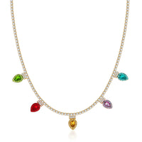 WOWORAMA Crystal Christmas Necklace for Women Colorful Christmas Light Bulbs Choker Necklace Cubic Zirconia Tennis Necklace Dainty CZ Christmas Holiday Necklace