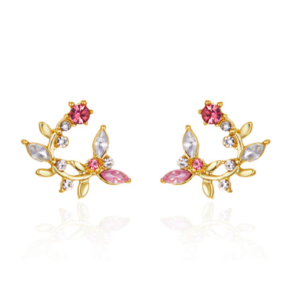 2022 Korean Style Leaf Earrings with Zircon Inlay