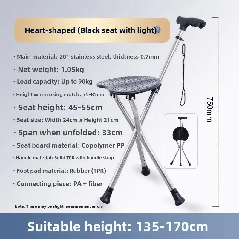 Portable Lightweight Hiking Cane Chair Anti-Slip Elderly Walking Stick Mountain Climbing Trekking Padded  Folding Outdoor...