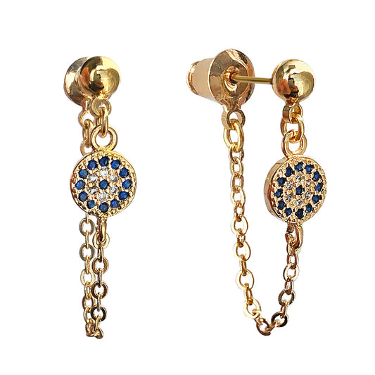 Korean Style Devil Eye Blue Diamond Earrings
