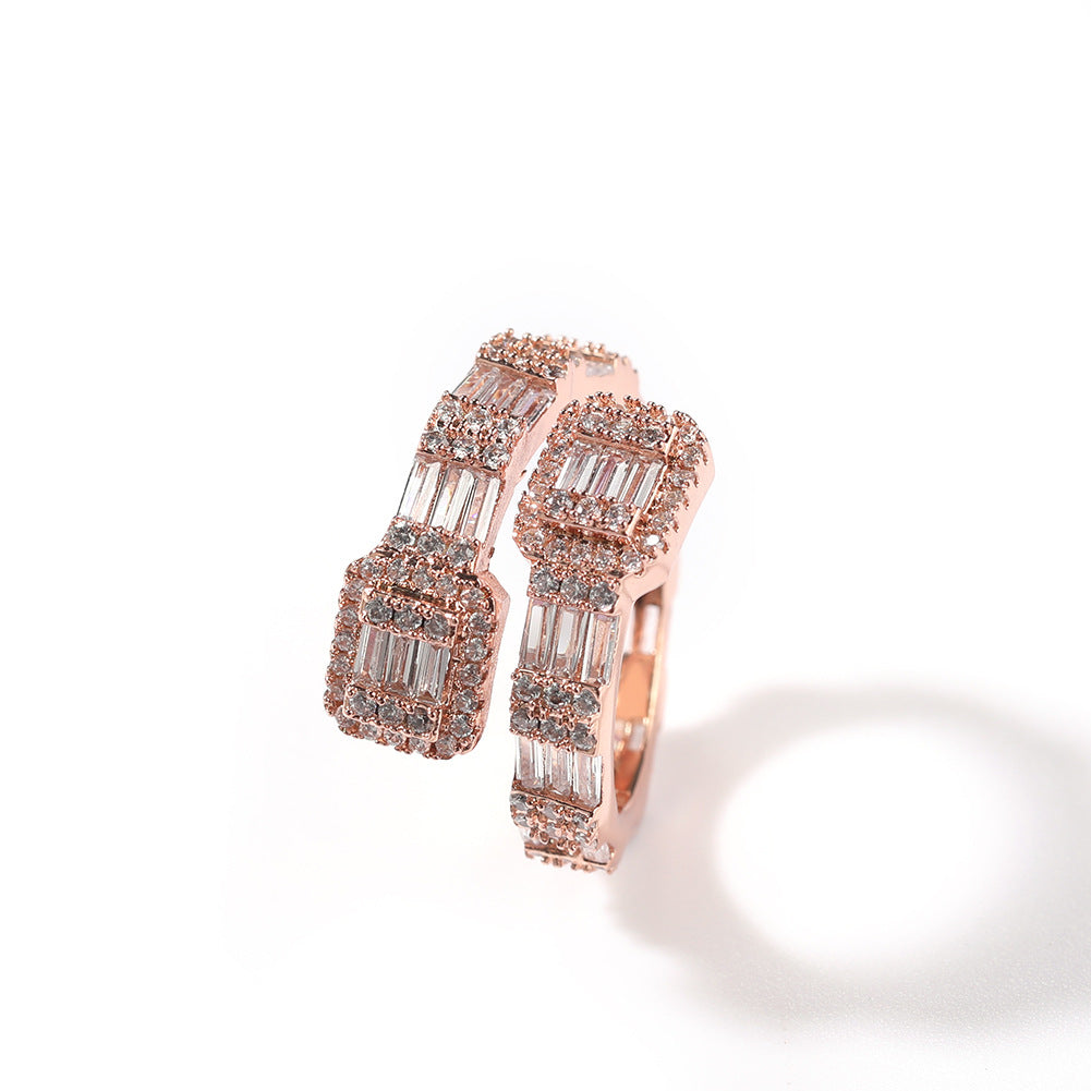 Geometric Hip-Hop Ring with 18K Gold Plating and Zircon