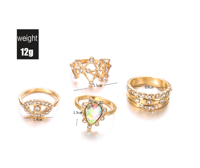 Gold Devil Eye Star Drop Ring Set for Women (4 Pieces)